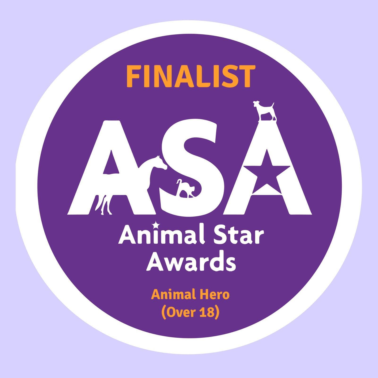Finalist logo for the Animal Star Awards 2021. Category: Animal Hero (Over 18)