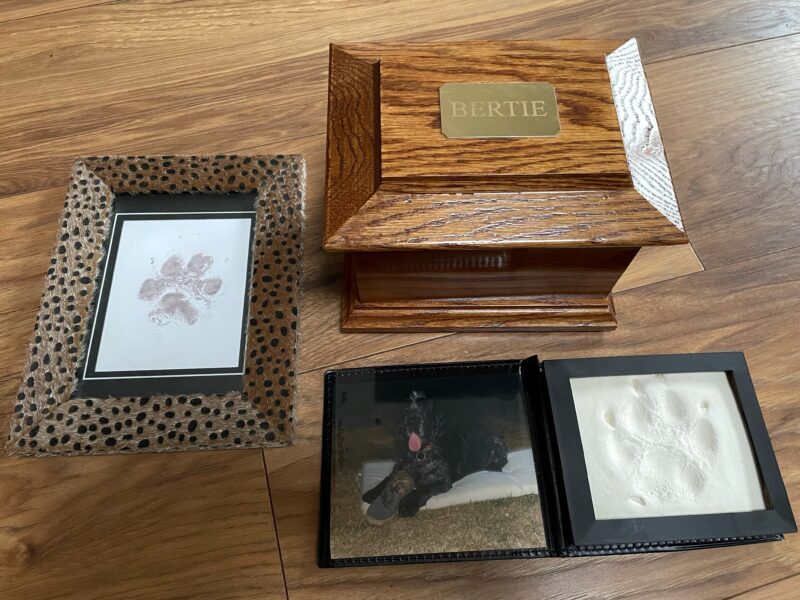 berties ashes presented in a wooden box